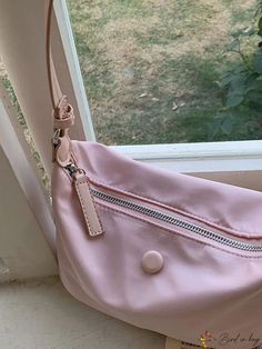 BirdinBag - Small Pink Nylon Minimalist Hobo Bag Baguette Bag With Zipper Closure For Travel, Hobo Bag Patterns, Modern Minimalist Design, Pink Bag, Hobo Bag, Bag Pattern, Modern Minimalist, Bags Shoulder, Minimalist Design