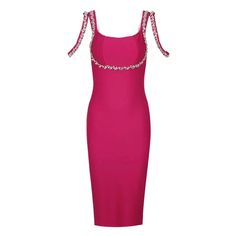 Designed to turn heads, the Crystal Decor Square Neck Bandage Midi Dress is a must-have for any fashion-forward woman. With its stunning crystal embellishments and hot pink color, this dress is sure to make a statement. The square neck design and cami style add a touch of elegance to this bold and modern piece. Get ready to stand out in style. Fabric: Medium Stretch Material: Polyester, Spandex Pink Fitted Mini Dress With Rhinestones, Fitted Embellished Square Neck Dress, Pink Bodycon Dress With Straight Neckline For Party, Pink Square Neck Bodycon Dress For Night Out, Elegant Pink Bodycon Dress With Straight Neckline, Pink Square Neck Bodycon Dress, Elegant Pink Bodycon Dress With Spaghetti Straps, Square Neck Design, Neck Bandage