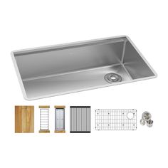 stainless steel kitchen sink with grids and accessories