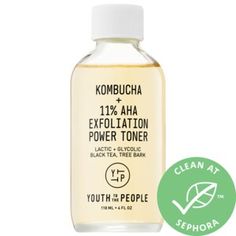 Kombucha + 11% AHA Exfoliation Power Toner - Youth To The People | Sephora Instructional Coaching Menu, Youth To The People, Dry Skincare, Exfoliating Toner, Smooth Skin Texture, Instructional Coaching, Sephora Beauty, Dry Face, Skin Toner