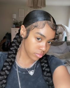 Hairstyles For Black Women Braided Ponytail, Black Hairstyles Two Braids, Two Ponytail Natural Hair, Simple 2 Braids Hairstyles, Two Large Braids Black Women, To Braided Ponytails, Braided Pig Tails Hairstyles Women Black, Quick Hairstyles Braids Black, Cute Easy Hairstyles Braids Black