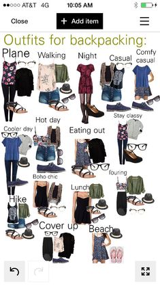 Backpack Outfit, Packing Lists, Backpack Style, Travel Wardrobe, Backpacking Travel, Different Countries, Vacation Outfits