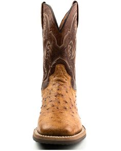 Leather and full-quill ostrich skin on vamp. 11" shaft height. Broad square toe. Western stitched pattern on shaft. Side pull-tabs. Dan Post, Mens Cowboy, Mens Cowboy Boots, Get Directions, Boots For Sale, Western Style, Boot Shop, Western Boots, Western Fashion