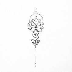 a line drawing of a flower with swirls and dots on the side of it