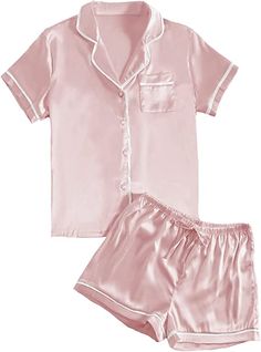 Pink Silk Pajamas, Pijama Satin, Silk Sleepwear, Satin Shorts, Silk Pajama Set