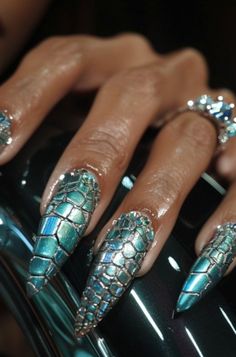 Indulge in luxury with our Tiffany Nails: Crocodile Glamour Galore Collection! Croc Skin Nails, Snakeskin Nail Designs, Crocodile Skin Nails, Blue Croc Nails, Luxury Nails Glamour, Nails Crocodile, Reptile Nails, Snakeskin Nails, Crocodile Nails