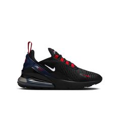 Nike Air Max 270 "Black/White/Midnight Navy/University Red" Grade School Boys' Shoe - Hibbett | City Gear Air Max 270 Black, Nike Air Max 270 Black, Cheer Shoes, Swim Leggings, Mens Training Shoes, Wrestling Shoes, Tank Top Bras, Trending Sneakers, Nike Air Max 270