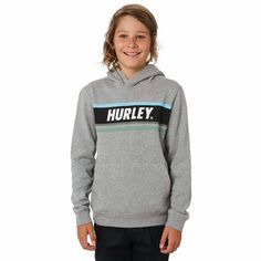 Keep your kids in relative warmth and comfy styling with the new Hurley   Boys Sporty Stripe Pullover Hoodie. Made of premium cotton and polyester   blend, this pullover has a large hoodie and kangaroo pouch pocket that   is perfect as a handwarmer.