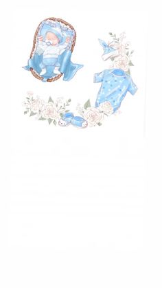 an image of a baby's blue outfit with flowers on it