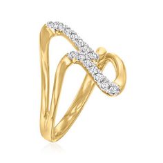 Ross-Simons - .25ct t. w. Diamond Double-Wave Ring in 18kt Gold Over Sterling. Size 6. This ring churns up gorgeous waves of polished 18kt yellow gold over sterling silver sparkling with .25 ct. t. w. round brilliant-cut diamonds in white rhodium. 3/4" wide. Diamond wave ring. Diamond birthstones are the perfect gift for April birthdays. Diamond Birthstone, Wave Ring, Ring Diamond, Round Brilliant Cut Diamond, Round Brilliant, Rose Gold Ring, Contemporary Style, Gold Rings, Wedding Rings