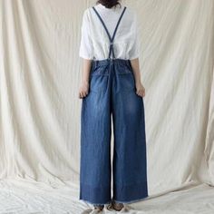 Women Blue Casual Denim Overalls Elegant Cotton Jumpsuits Wide | Etsy Dark Wash Wide Leg Cotton Overalls, Wide Leg Blue Cotton Overalls, Summer Cotton Denim Jumpsuit For Work, Non-stretch Cotton Overalls In Dark Wash, Non-stretch Dark Wash Cotton Overalls, Dark Wash Overalls For Summer Workwear, Summer Workwear Dark Wash Overalls, Dark Wash Bib Front Jeans For Summer, Summer Bib Front Dark Wash Jeans