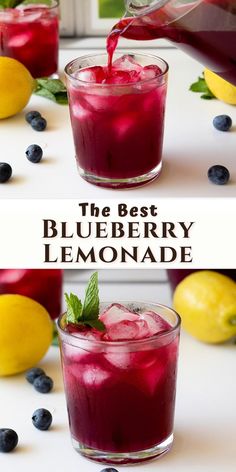 blueberry lemonade being poured into a glass and garnished with mint. Blueberry Lemonade Recipe, Pane Naan, Iced Drinks Recipes, Tea Drink Recipes, Drink Recipes Nonalcoholic, Blueberry Lemonade, Lemonade Drinks, Refreshing Drinks Recipes