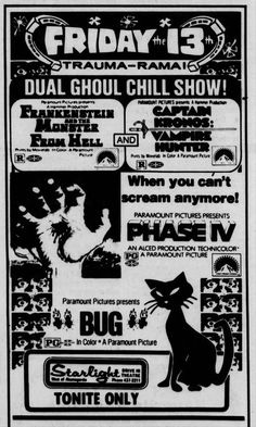 an advertisement for the friday 13th annual show in front of a black and white background