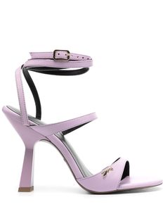 lilac purple calf leather tonal stitching round open toe gold-tone Half Fly plaque elasticated strap branded leather insole 100mm lacquered high heel leather sole gold-tone hardware buckle-fastening ankle strap This piece comes complete with a protective dust bag. Latest Sandal, Strappy Leather Sandals, Iconic Bags, Buckle Sandals, Lace Up Sandals, Blue Sandals, Lilac Purple, Slingback Sandal, Ballet Flat Shoes