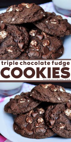 Looking for Valentine's Day dessert ideas? This triple chocolate cookie recipe is the BEST. It's the Valentine's Day sweet of your dreams. Not only are these chocolate fudge cookies soft and chewy, but they also have gooey centers and a rich flavor! Cookies Soft And Chewy, Chocolate Cookie Recipe, Chocolate Fudge Cookies, Triple Chocolate Cookies, Cookies Soft, Fudge Cookies, Types Of Chocolate