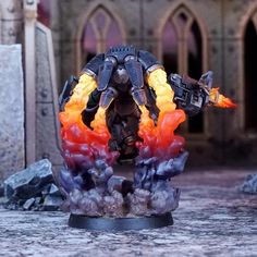 an action figure is shown with flames coming out of it