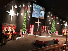 a church decorated with christmas decorations and lights