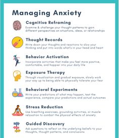 Managing anxiety effectively involves several key practices. Start by using deep breathing techniques and mindfulness to calm your mind and stay present. Incorporate cognitive-behavioral strategies to challenge negative thoughts and engage in regular physical activity to boost your mood. Maintaining a balanced diet and getting sufficient sleep are crucial for overall well-being. Utilize relaxation methods like progressive muscle relaxation and visualization to reduce tension. Organize your tasks, set achievable goals, and seek support from therapy or support groups when needed. Address and manage sources of stress, and prioritize self-care by engaging in enjoyable activities and practicing self-compassion. Challenge Negative Thoughts, Progressive Muscle Relaxation, Enjoyable Activities, Mental Therapy, Dbt Therapy, Psychological Tips, Psychology Notes, Distress Tolerance, Therapy Techniques