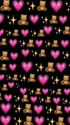 teddy bears with hearts and stars on a black background for valentine's day wallpaper