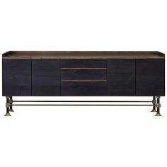 the sideboard is made from wood and metal