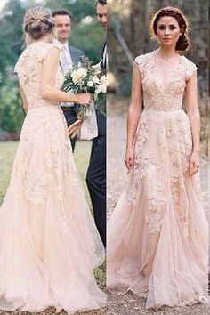 Pink Tulle Charming Sexy V-neck Lace Long Sheath Wedding Dresses, PW117 Pink Boho Wedding Dress, Pink Boho Wedding, Renewal Dress, Vow Renewal Dress, Sheath Wedding Dresses, Baju Kahwin, Bridesmaid Dresses Boho, Lace Dress Boho, Sheath Wedding