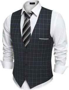 Enhance your formal attire with our Men's Sleeveless Formal Slim Fit Suit Vest. Crafted with impeccable tailoring and a slim fit design, this vest adds a sleek and polished look to any suit. The sleeveless design allows for a comfortable and breathable experience, perfect for any formal occasion. Stand out with confidence and style. 82% Polyester, 18% Spandex Care instructions Dry Clean or Hand Wash This Men's dress vests with high quanlity soft fabric, lightweight and smooth. Excellent craftman Elegant Slim Fit Sleeveless Vest, Fitted Suit Collar Vest For Work, Fitted Vest With Suit Collar For Work, Slim Fit Sleeveless Workwear Vest, Classic Sleeveless Vest For Formal Occasions, Elegant Sleeveless Vest For Business, Fitted Sleeveless Office Vest, Fitted Elegant Sleeveless Vest, Fitted Sleeveless Vest For Semi-formal Occasions