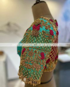 Hanging Beads Work On Blouse Sleeve, Beads Work On Blouse, Marriage Blouses, Work Blouse Hand Designs, Katori Blouse, Work On Blouse, Blouse Hangings, Magam Work Designs