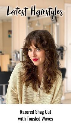 razored-shag-cut-with-tousled-waves Romantic Shag Haircut, Natural Wavy Shag Haircut, 2023 Shag Hair Trends For Women, Fringe Shag Haircut, French Shag Haircut Long, Razored Shag Haircut, Mermaid Shag Haircut, Natural Wavy Hair With Bangs, Medium Wavy Shag