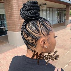 Updo Cornrow Hairstyles, Freestyle Ponytail, Stitch Braid Hairstyles, Cornrow Updo Hairstyles, Braided Bun Styles, Women With Natural Hair, Hair Braid Patterns, Black Hair Updo Hairstyles, Frontal Hair