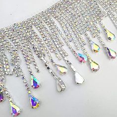 Amazon.com: Crystal Applique Rhinestone Bridal Trim Fashion Chain Fringe Embellishment (AB Color) Wedding Accessories Diy, Bridal Trim, Trims Fashion, Bridal Headdress, Chain Fringe, Rhinestone Fashion, Rhinestone Trim