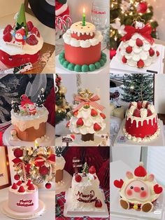 a collage of cakes decorated with christmas decorations