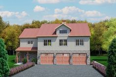 this is an artist's rendering of a two - story house with garages