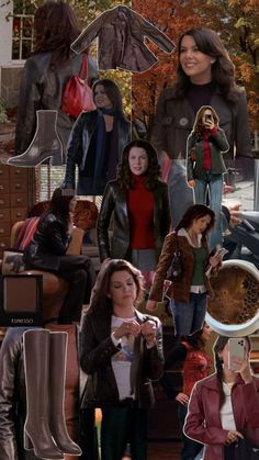 collage of people in different outfits and shoes on the set of tv show friends