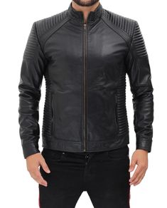 Men Fitted Geniune Leather Jacket With Shoulder Lining Padding Leather Jacket Outfit Winter, Winter Jacket Outfits, Leather Jacket Outfit Men, Decorative Seams, Short Leather Jacket, Winter Leather Jackets, Faux Leather Motorcycle Jacket, Leather Jacket Dress, Distressed Leather Jacket