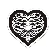 a black and white heart shaped sticker with a skeleton in the shape of a heart