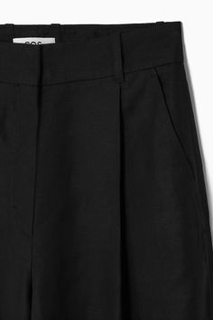 TAILORED LINEN-BLEND PANTS - BLACK - Trousers - COS Elegant High-waist Bottoms With Pleated Hem, Elegant High Waist Bottoms With Pleated Hem, Pleated Black Wide Leg Pants For Summer, Black Pleated Wide Leg Pants For Summer, Summer Workwear Bottoms With Pleated Hem, Formal Pleated Wide Leg Pants For Summer, Summer Formal Pleated Wide Leg Pants, Summer Formal Bottoms With Pleated Hem, Formal Summer Bottoms With Pleated Hem