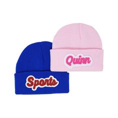 Trendy Letter Print Beanie, Trendy Pink Cotton Beanie, Casual Adjustable Beanie With Embroidered Logo, Trendy Winter Hat With Embroidered Logo, Casual Winter Hats With Letter Embroidery, Winter Cotton Hat With Letter Embroidery, Trendy Beanie With Embroidered Logo, Embroidered Logo Beanie One Size Fits Most, Embroidered Logo Beanie