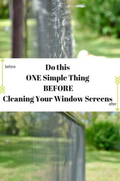 a window screen with the words do this one simple thing before cleaning your window screen