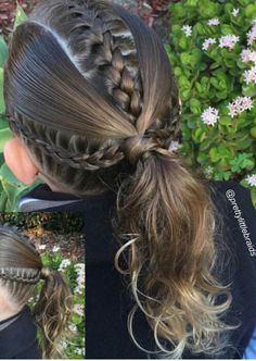 Three Braids Into Ponytail, Pony Tail Hair Style Kids, Braid On Top Of Head Ponytail, Braided Ponytail With Bangs For Kids, Girls Bubble Braid Pigtails, Mama Hair, Ponytail Hairstyle, A Ponytail, Braided Ponytail Hairstyles