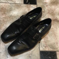 Good Condition. Dress Loafers With Square Toes And Stacked Heels 1.5”.Moderate Scuffing At Soles. Check The Code On The Picture. Authentic. Prada Shoes Men, Dress Loafers, Leather Shoes Men, Prada Shoes, Stacked Heel, Leather Shoes, Prada, Men's Shoes, Black Leather