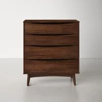 a wooden dresser with three drawers on it