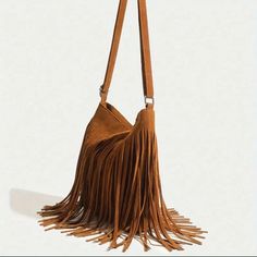 Stylish Chic Fringe Shoulder Bag Tote With Adjustable Strap, Lightweight, Zip Closure, And Multiple Compartments - Perfect For Casual Outings, Daily Use, And Travel, Available In Deep Brown New With Tags Vintage Fringe, Denim Chic, Patchwork Bags, Deep Brown, Small Purse, Bag Bag, Women Vintage, Mini Fashion, Square Bag