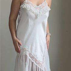 This Vintage Slip Would Be Perfect For The Bride To Be! It’s A Perfect Slip For The Morning Of! Delicate Lace Trim Summer Sleepwear, Delicate Spring Sleepwear, Spring Nightgown With Delicate Lace For Loungewear, Spring Delicate Lace Nightgown For Loungewear, Delicate Summer Nightgown For Sleep, Delicate Summer Sleep Nightgown, Summer Nightgown With Delicate Lace For Bedtime, Summer Delicate Lace Nightgown For Bedtime, Delicate Lace Trim Sleepwear For Wedding Night