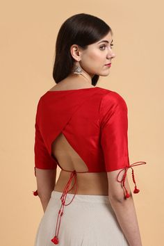 Red Silk Tassel Detail Blouse - Tilfi Red Blouse Design, Sabyasachi Lehengas, Bridesmaid Lehengas, Blouse Designs High Neck, Blouse Crop, Wedding Lehengas, Backless Blouse Designs, Traditional Blouse Designs