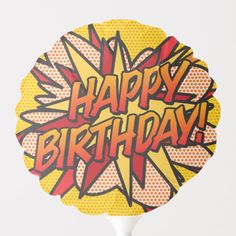 a pop art birthday cake topper with the words happy birthday on it