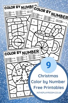 christmas color by number printables for kids with the text,'christmas color by number