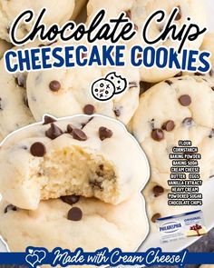 Chocolate Chip Cheesecake Cookies Chocolate Chip Cheesecake, Cheesecake Cookies, Sweet Cream, Classic Cookies, Cheese Flavor, Creamy Chocolate, Chewy Cookie, Chocolate Chip Cookie, Cookies Recipes Christmas