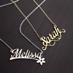 "These are the most personalized name necklaces you can find. With a gorgeous font spelling out the name of your choice, it is such a unique piece already; but we've taken it to the next level of personalization by adding your choice of 4 different design themes for you to choose from. Decide between the magical fairy, the fashionable infinity symbol, the adorably romantic heart or the nature lover's flower. Once you have chosen your name and preferred theme, you have designed a one-of-a-kind necklace to treasure forever. Each necklace is made from solid precious metal (never plated!). Choose from .925 sterling silver, or 10K or 14K gold, offered in white, yellow, or rose. The included rope chain is made of the same metal as your pendant, with your choice of either 16\" or 18\" in length; Customizable Nameplate Necklace For Personalized Gift, Customized Nameplate Charm Necklace For Mom, Custom Nameplate Charm Necklace For Mom, Customized Nameplate Charm Necklace As Gift For Mom, Custom Name Rose Gold Necklace For Personalized Gift, Customizable Nameplate Charm Necklaces, Personalized Nameplate Charm Necklaces As A Gift, Personalized Nameplate Charm Necklace, Nameplate Charm Necklace For Personalized Gift