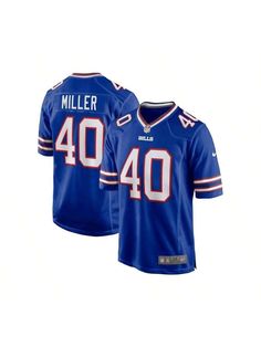 Capture your team's distinct identity when you grab this Buffalo Bills Von Miller Game Jersey from Nike. It features classic Buffalo Bills graphics to show who you support. Before you head to the next Buffalo Bills game, grab this incredible jersey so everyone knows your fandom is on full display. 
Officially licensed 
Heat-sealed name, numbers and team details 
Mesh side panels for extra breathability 
Sewn-on NFL Shield at collar and satin twill woven jock tag at hem 
Fit - Men's Nike Game Jer Short Sleeve Sports Fan Jersey, Graphic Print Jersey For Fan Apparel, Team-colored Crew Neck Baseball Jersey For Fans, Cotton Team Jersey Fan Apparel, Cotton Fan Apparel Jersey With Team Name, Sports Fan Cotton Jersey With Team Logo, Sports Fan Cotton Jersey With Crew Neck, Collegiate Crew Neck Jersey For Fan Gear, Sports Fan Cotton Jersey With Letter Print