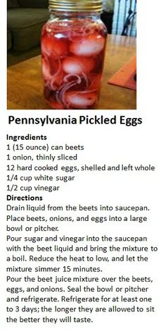 an image of pickled eggs in a jar with instructions on how to make them